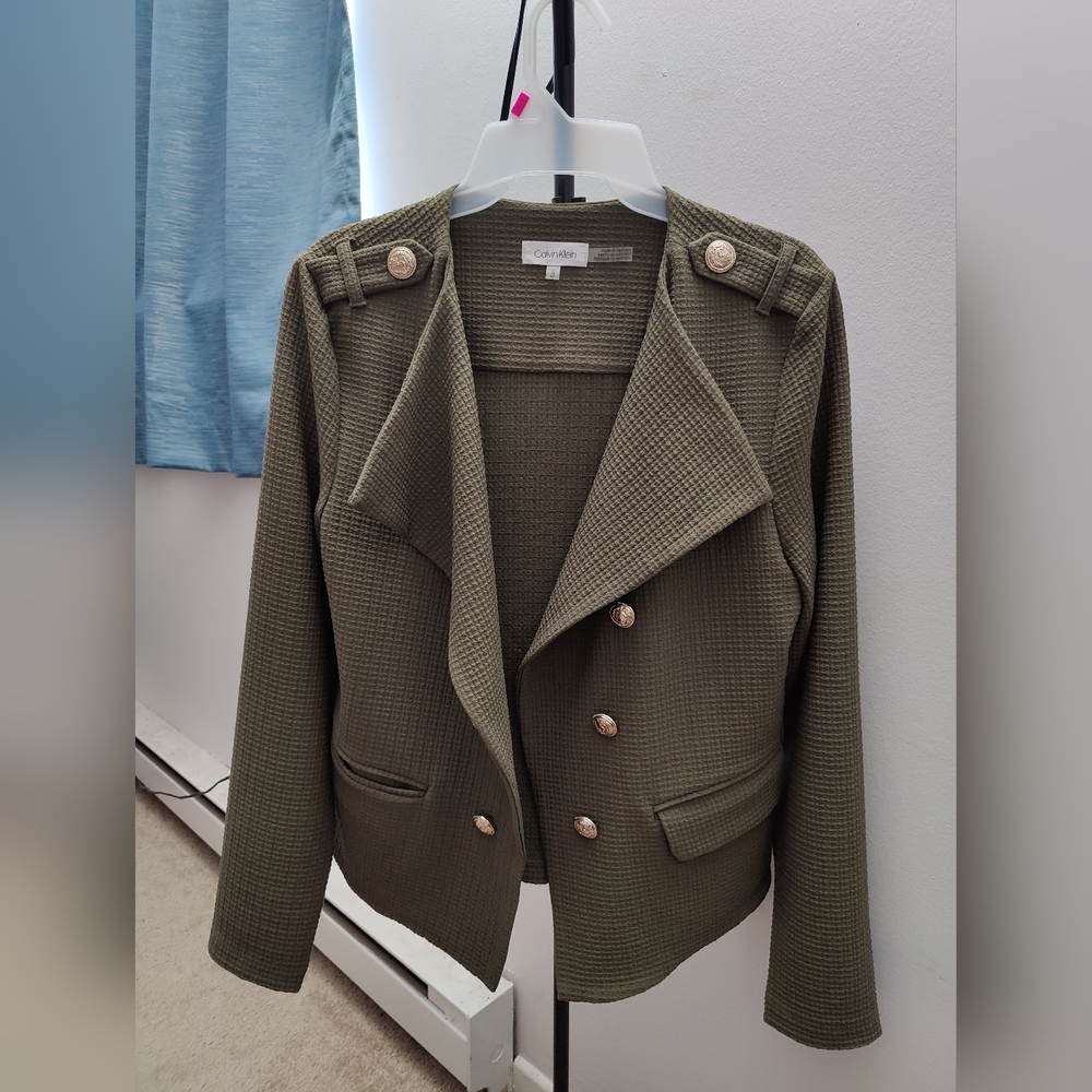 Calvin Klen army green Box Knit Button Jacket
